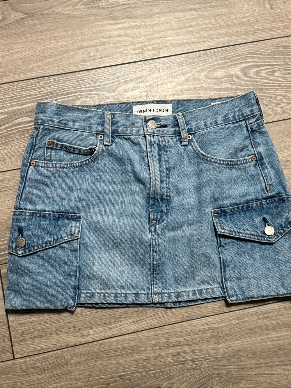 Denim Forum Washed Blue 90’s Cargo Denim Mini Skirt